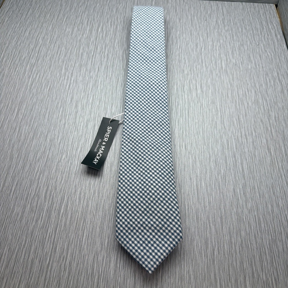 Spier & Mackay Blue Gingham Check Tie Handmade Necktie Preppy Derby Ivy